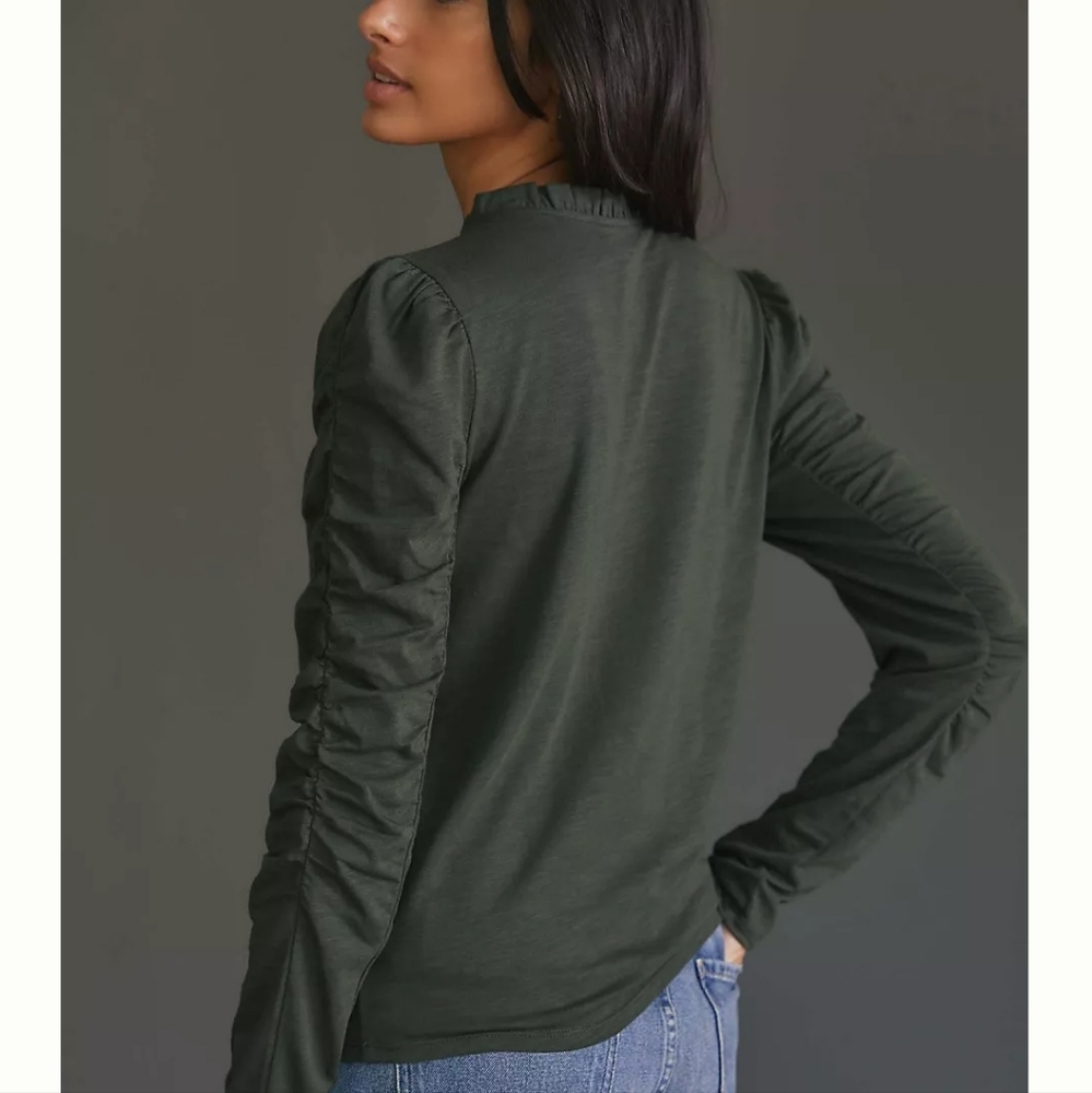 NWT Ruched Sleeve Forest Green Top Maeve Size Med